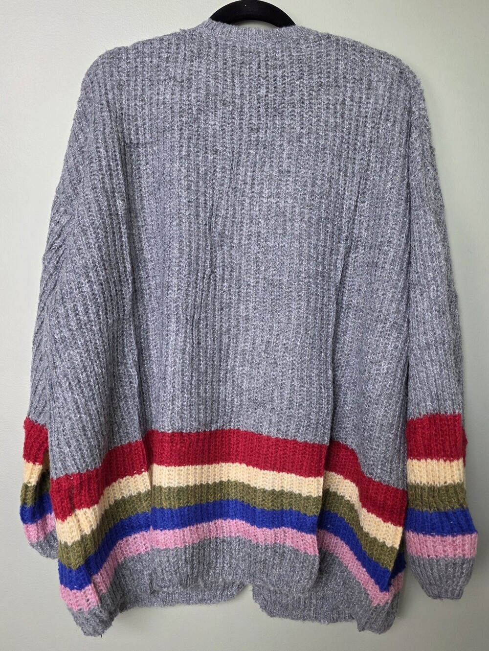 Chunky Knit Oversized Open Cardigan Balloon Sleeve Rainbow Stripe Sweater, L NWT - Picture 8 of 17